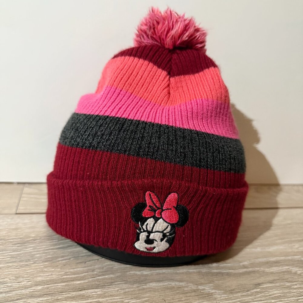 Disney Minnie Mouse Beanie Hat with Tassle One Size Knit PomPom Red Pink Cap